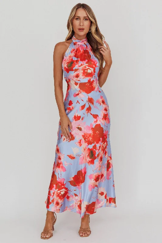 Style Streetwear Shana Halterneck Maxi Dress Roses Blue