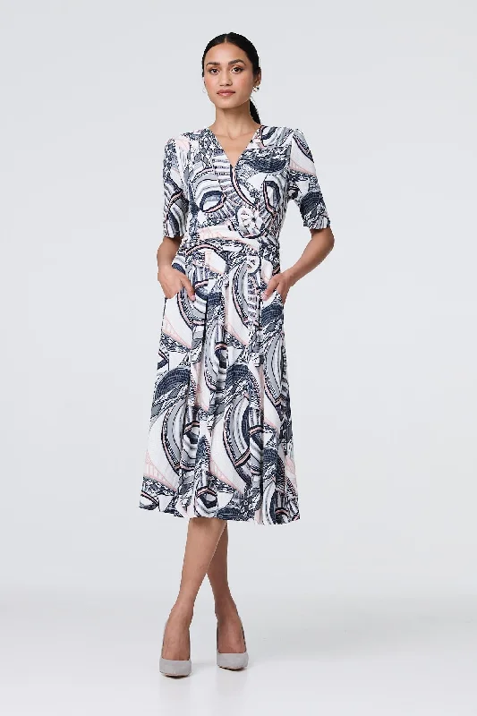 Online Boutiques Affordable Printed 1/2 Sleeve Knee Length Wrap Dress