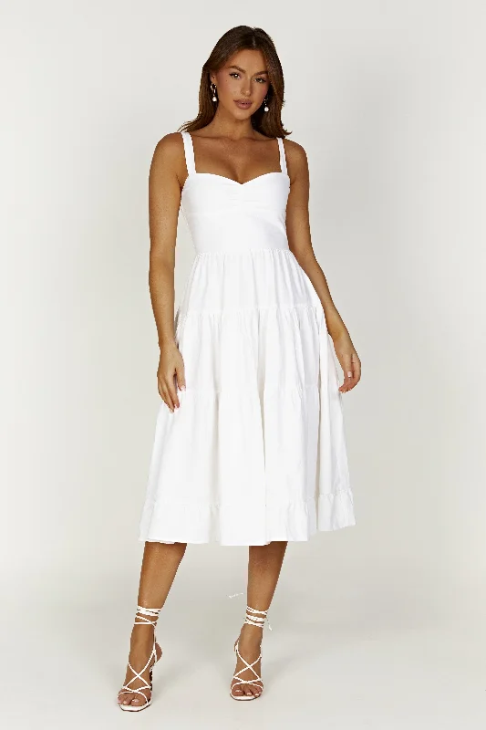 Timeless Elegance Adriana Linen Midi Dress - White