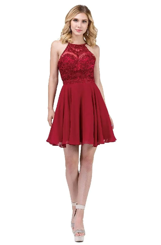 Trendy Fashion For Women Dancing Queen - 3008 High Halter Embroidered Lace Homecoming Dress