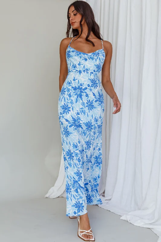 Luxury Fashion Janaina Tie-Up Back Maxi Dress Floral Blue