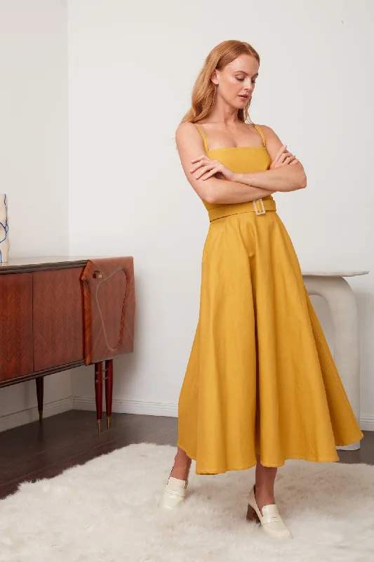 Timeless Women's Fashion Styles MATISSA yellow denim circle skirt dress