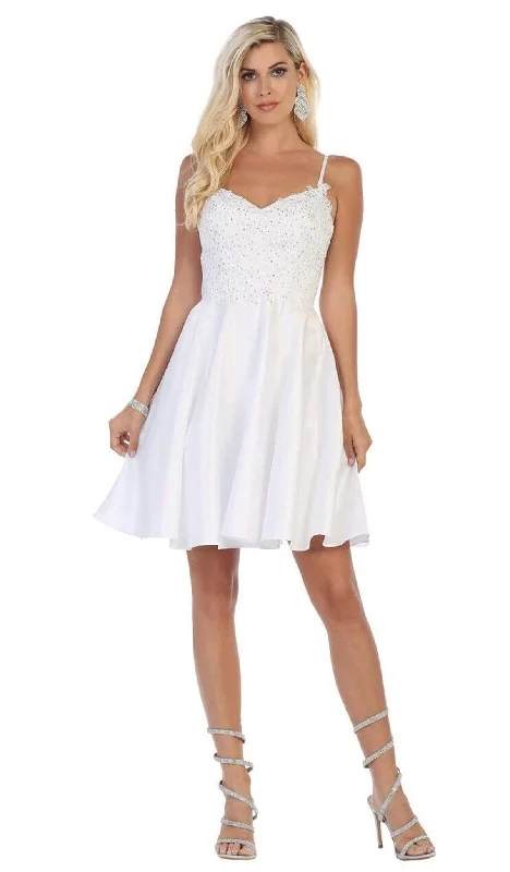 Affordable Women's Clothing Sale Online May Queen - MQ1652 Beaded Lace V-Neck A-Line Short Party Dress