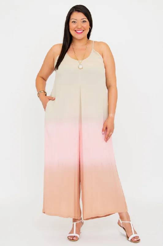 Style Versatile Women's Collection Ender Jumpsuit, Tan Dip-Dye