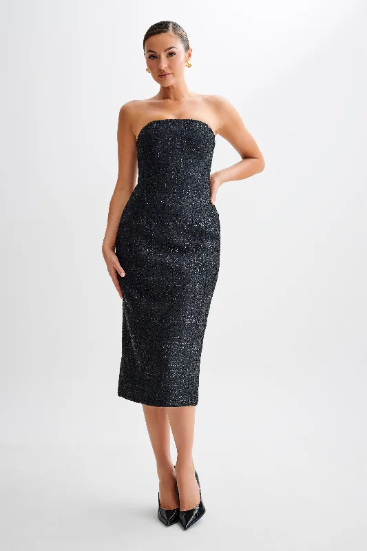 Affordable Online Boutiques Monet Tweed Strapless Midi Dress - Black