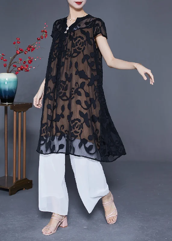 Flash Sales Today Fashion Black Embroideried Oversized Tulle Dress Summer