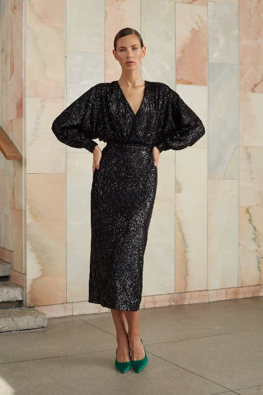 Stay Ahead In Style EVE black sequin long sleeve dress