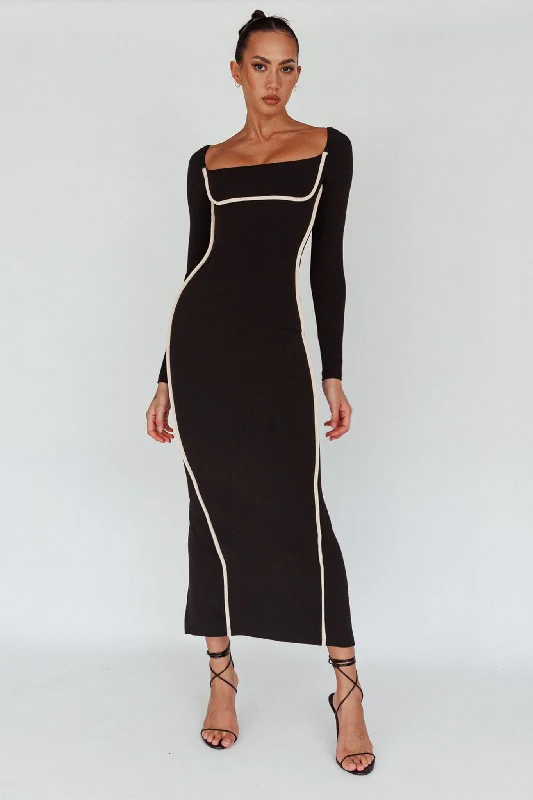 Fashion Essentials Sunny Coast Long Sleeve Piping Maxi Dress Black