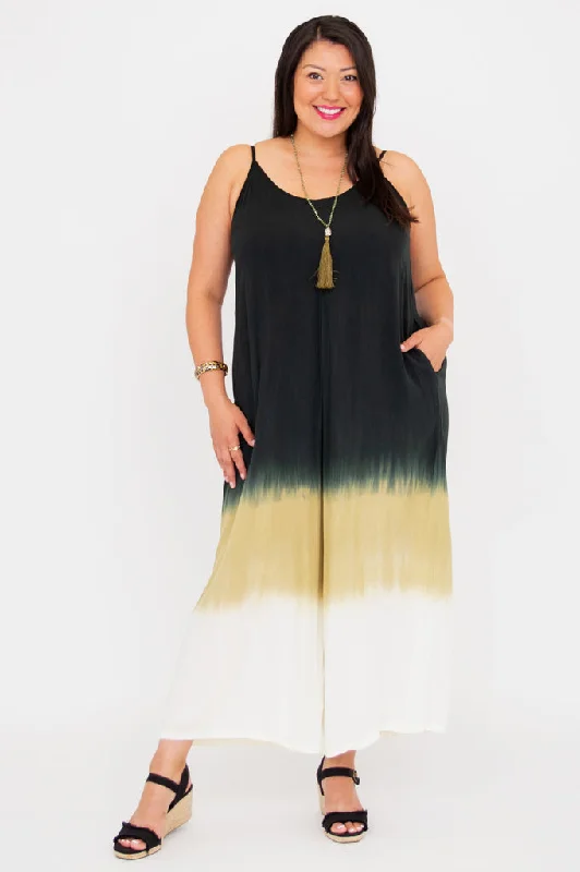 Trendy Pulse Ender Jumpsuit, Black Dip-Dye