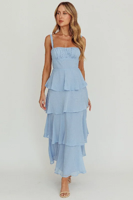 New Arrival Discounts Provence Bloom Tiered Ruffle Maxi Dress Sky Blue