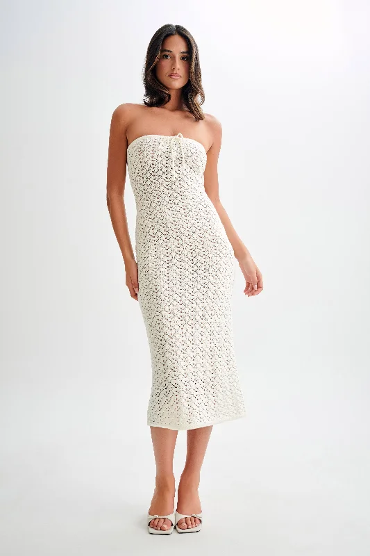 Women's Evening Wear Delia Strapless Knit Midi Dress - Ivory