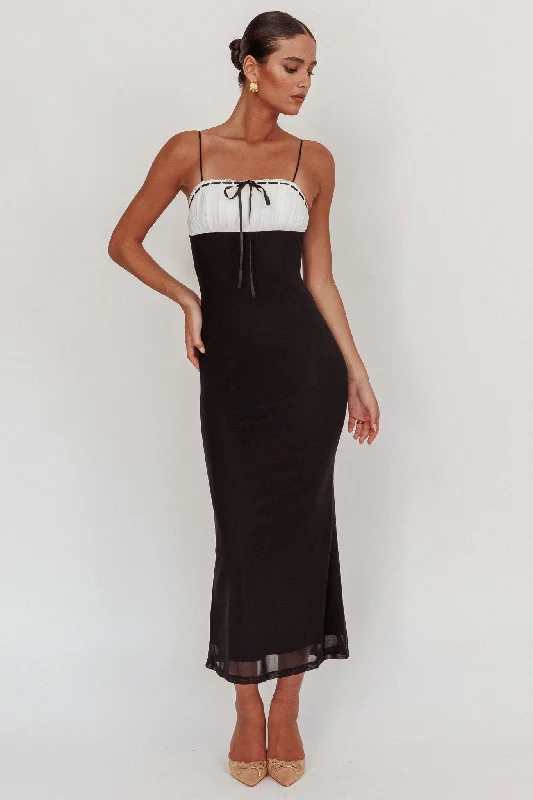 Trendy Street Style Attire Nerida Bow Bust Mesh Maxi Dress Black