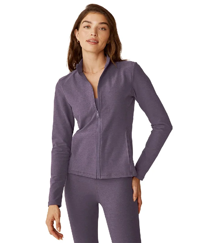 Fashion Forward Beyond Yoga Spacedye On The Go Mock Neck Jacket Purple Haze Heather