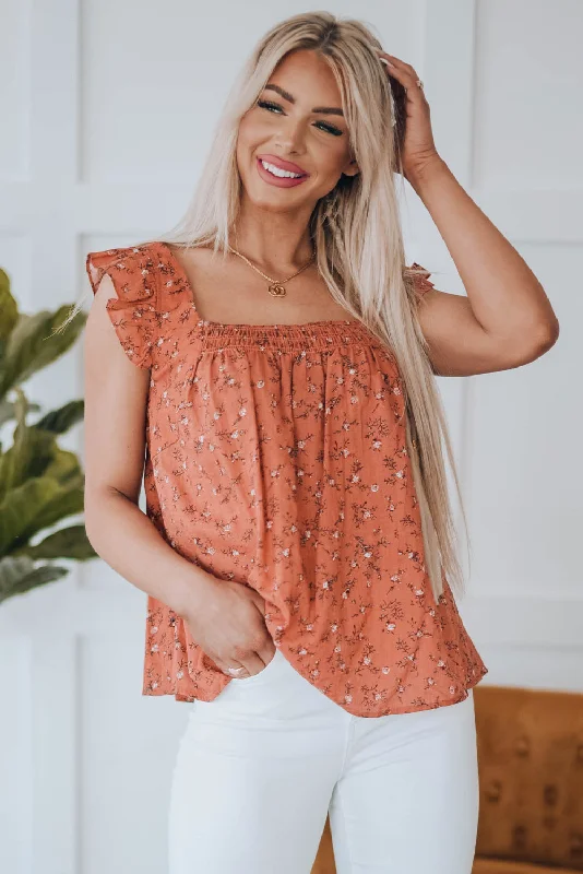 Trend Setting Threads Floral Smocked Square Neck Top