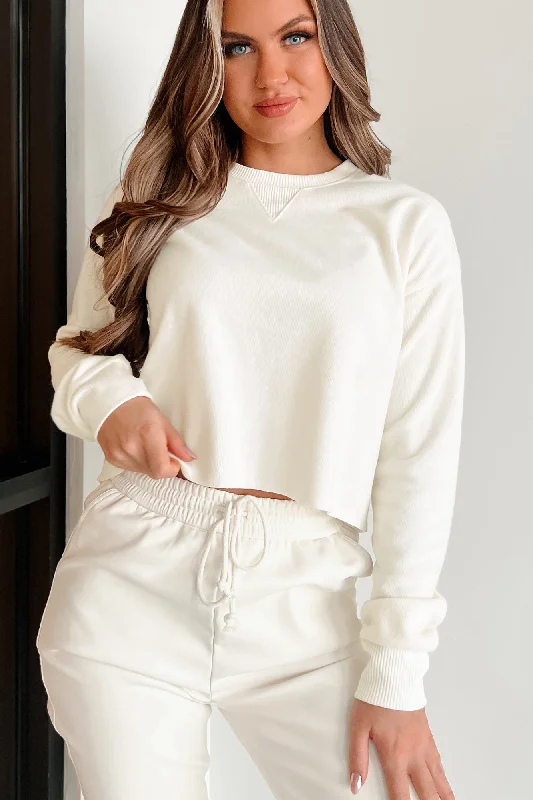 Women's Online Boutique If I'm Honest Soft Knit Long Sleeve Crop Top (Cream)