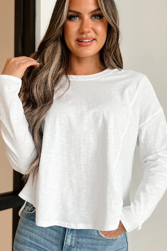 Outfits Ideas I'm Off Duty Contrast Ribbed Long Sleeve Top (Off White)