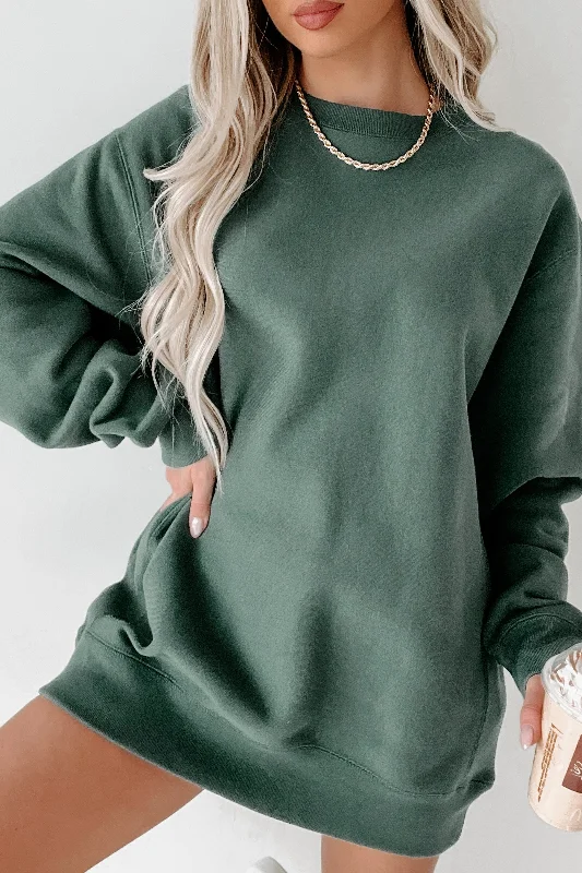 Sporty Streetwear Side Ribbed Heavy Weight Crewneck (Alpine Green)