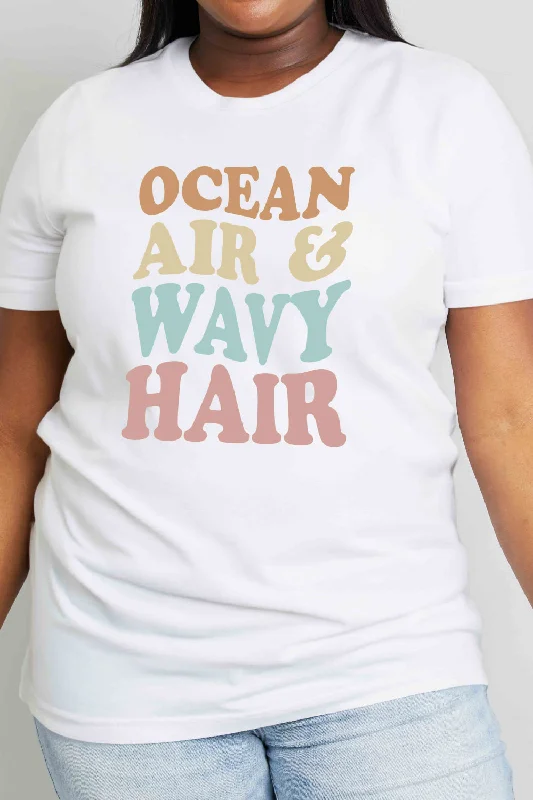 Clothing Sales Simply Love Full Size OCEAN AIR & WAVY HAIR Graphic Cotton T-Shirt