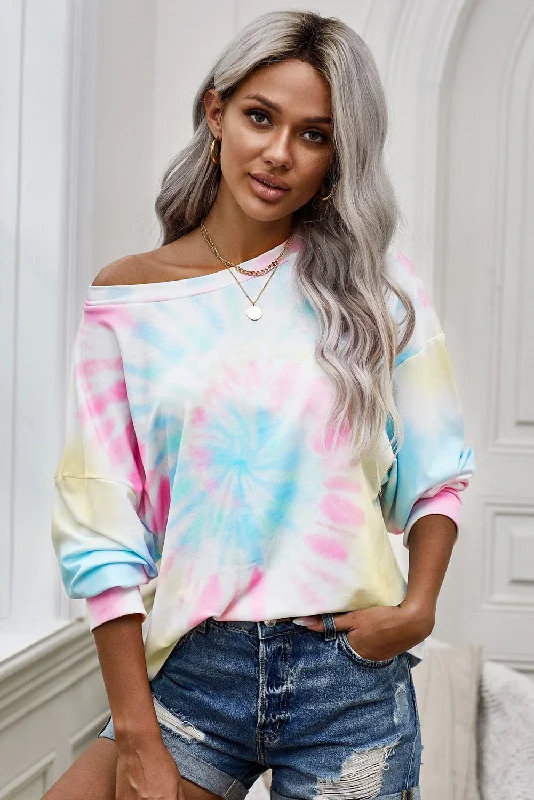 Current Trends Tie-Dye Boat Neck Batwing Sleeve Tee