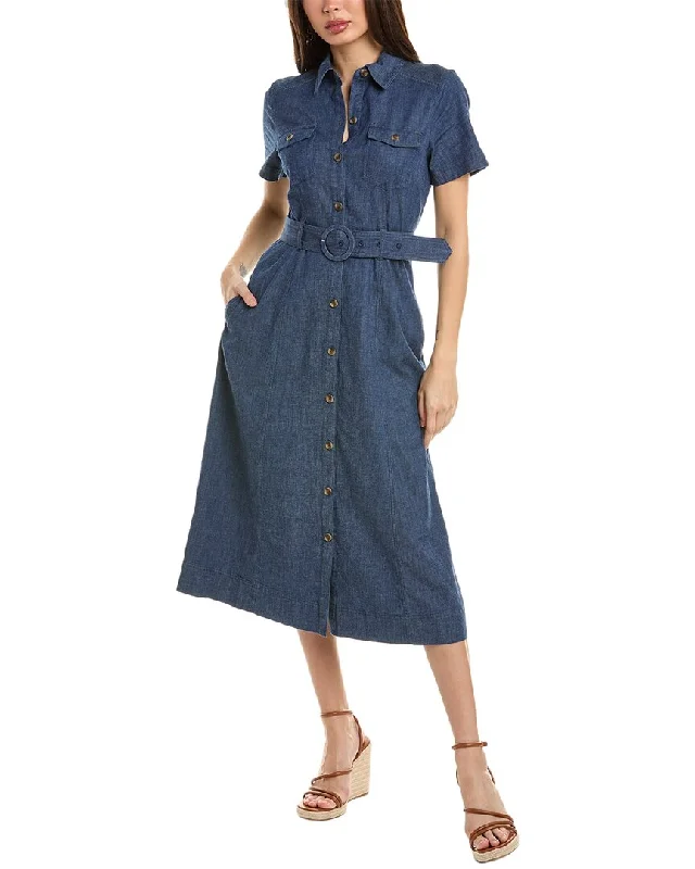 Relaxed Fit Women's Fashion Anne Klein Stretch Denim Belted Midi Shirtdress