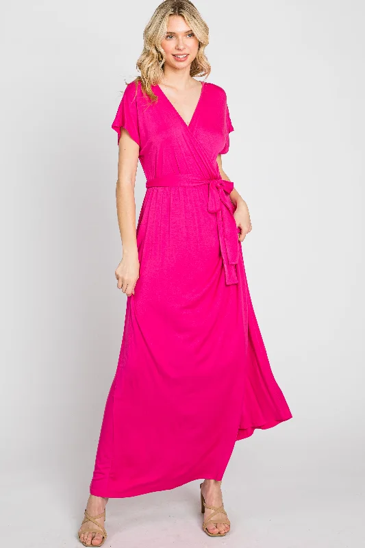 Sales For Clothes Fuchsia Basic Wrap Maxi Dress