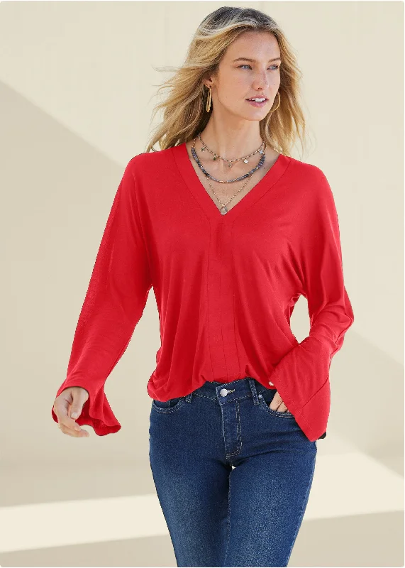 Versatile Wardrobe Essentials Banded Hem Top - Red