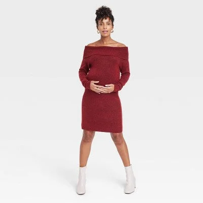 Trendy Urban Attire Isabel Maternity Women's Off The Shoulder Maternity Sweater Dress