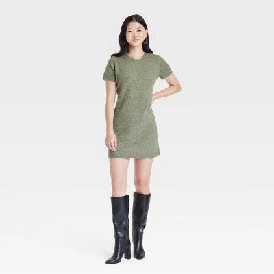 Catch Every Fashion Trend New - Women's Short Sleeve Cozy Knit Mini Sweater Dress - A New Day