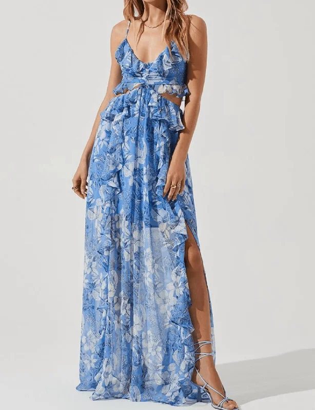 Hot Styles Palace Cut Out Floral Maxi Dress In Blue/white