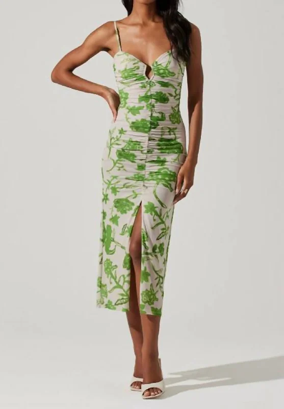 Casual Wear Palermo Ruched Midi Dress In Green