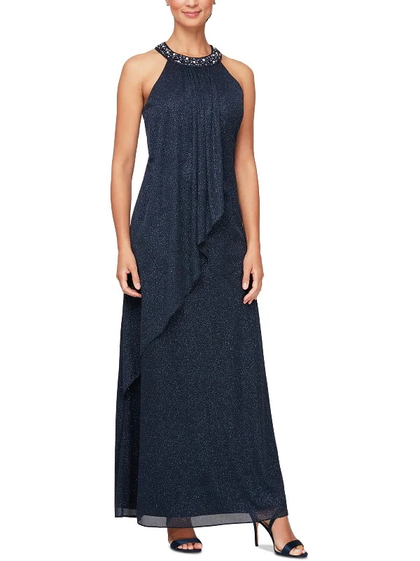 Break Fashion Norms Petites Womens Overlay Long Evening Dress