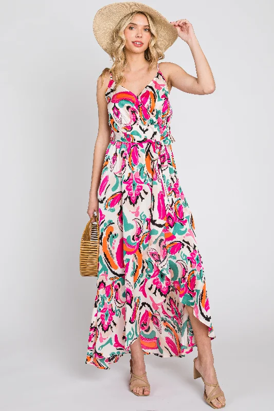 Travel Essentials Pink Printed Flounce Wrap Dress