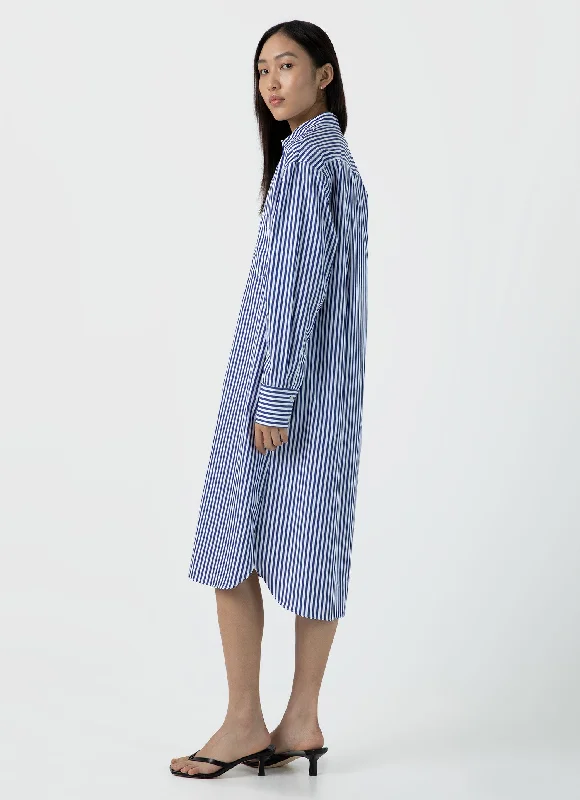 Casual Style for Busy Women Women's Cotton Poplin Shirt Dress in Bright Blue/White