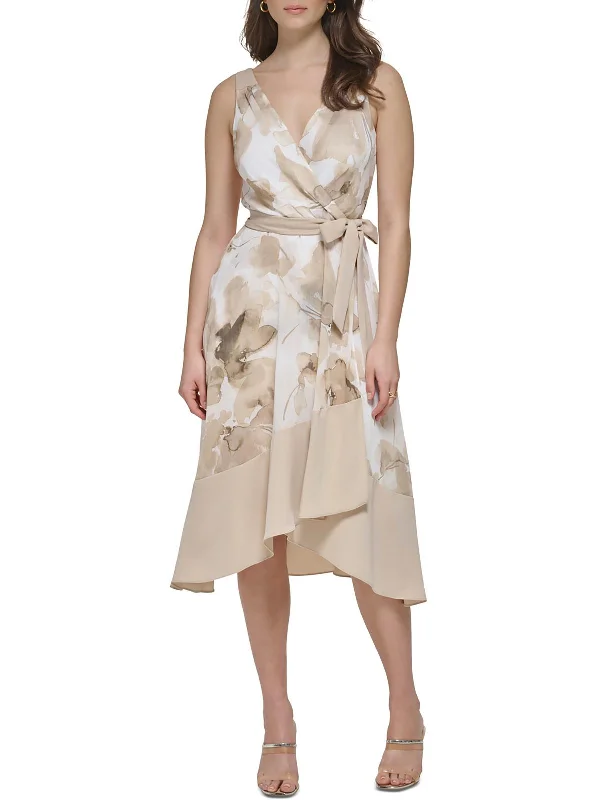 Limited Time Deal Womens Faux-Wrap Midi Wrap Dress