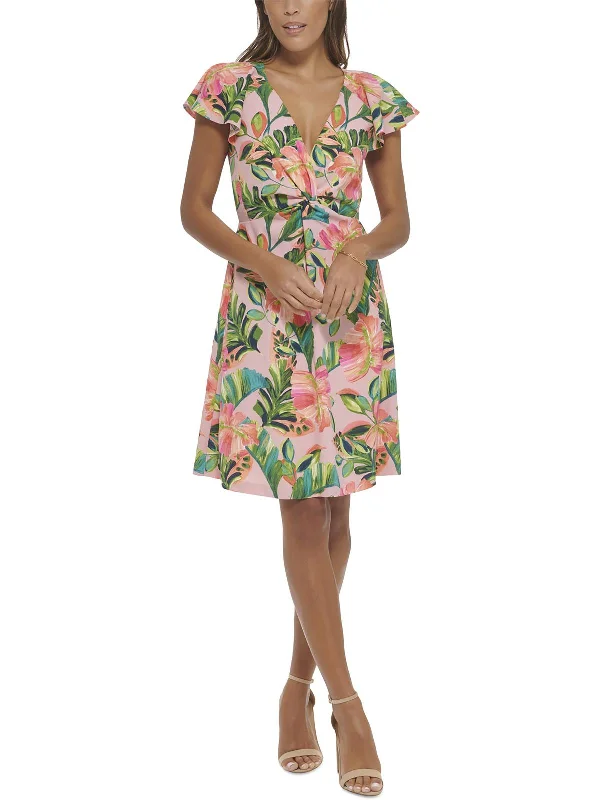 Holiday Discount Womens Floral Mini Fit & Flare Dress