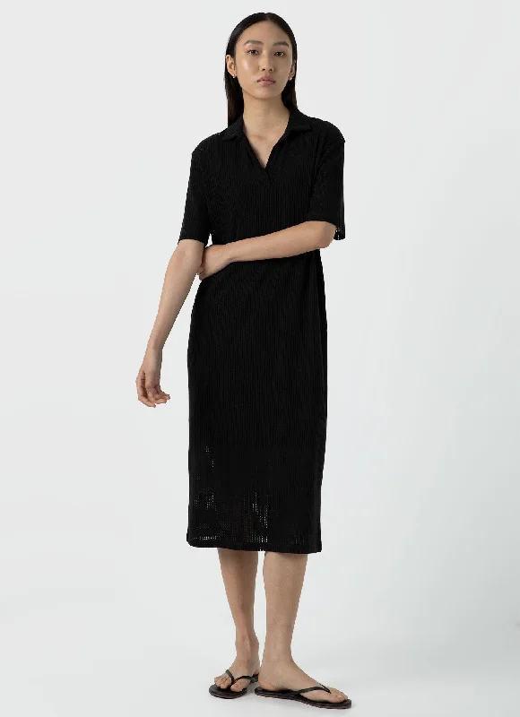 New Arrivals Women's Lace Mesh Polo Dress in Black