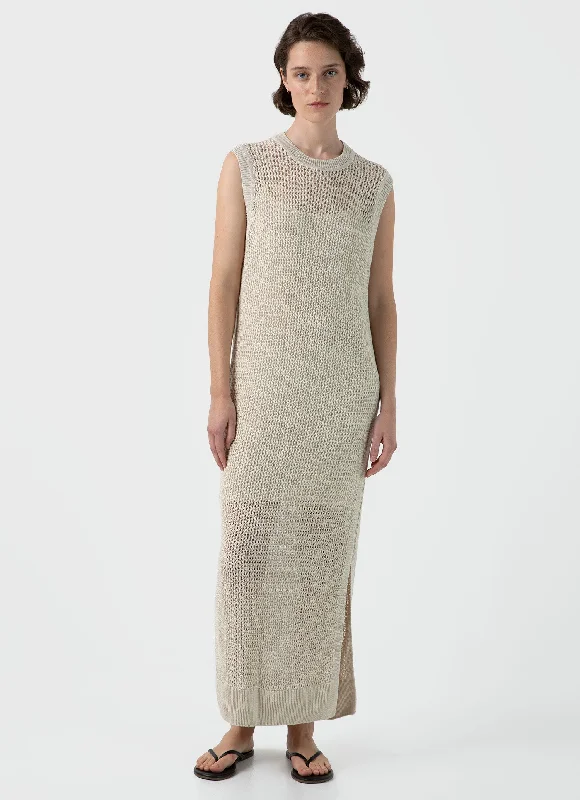 New Styles Just In Women's Linen Mesh Dress in Ecru