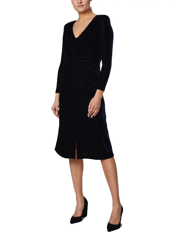 Weekend Exclusive Womens Velvet Ruched Midi Dress