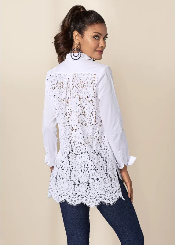 Fashion Sale Lace Back Blouse - White