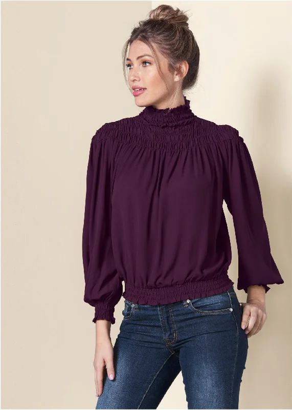 Discover Now Smocked Detail Top - Dark Purple