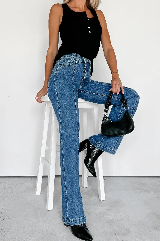 Elegant Styles Adler High Rise Relaxed Fit 90s Flare Jeans (Dark Denim)