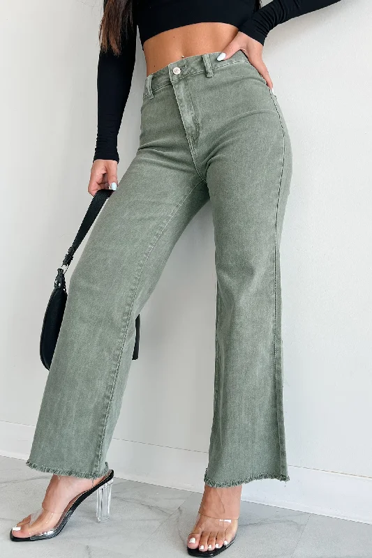 Everyday Wear Azriel High Rise Straight Leg Zenana Jeans (Olive)