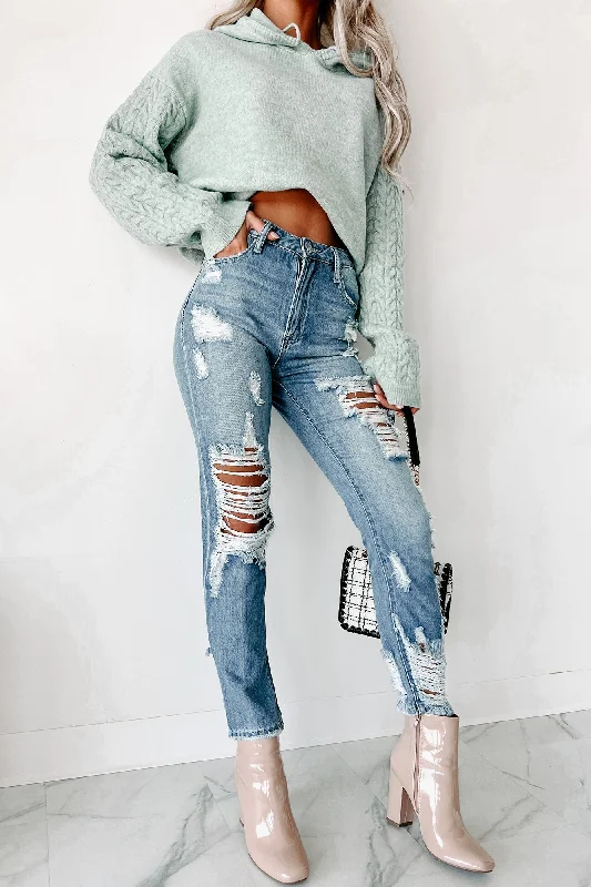 Pastel Styles Llyod High Rise Destroyed Straight Leg Jeans (Medium)