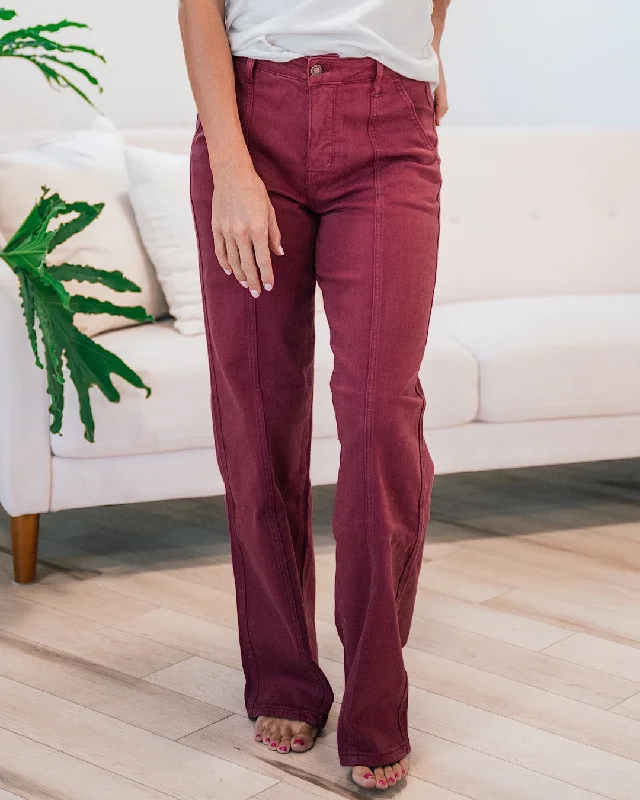 Women Wear Boutique Judy Blue Chalise Burgundy Wide Leg Trouser Jeans