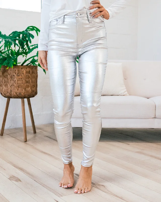 Wardrobe Refresh Metallic Skinny Jeans - Silver FINAL SALE