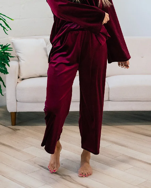 Fashion Essentials Velvet Wide Leg Pants - Wine FINAL SALE