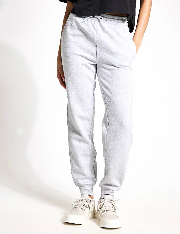 Sporty Streetwear Brushed-Back Joggers - Light Grey Melange